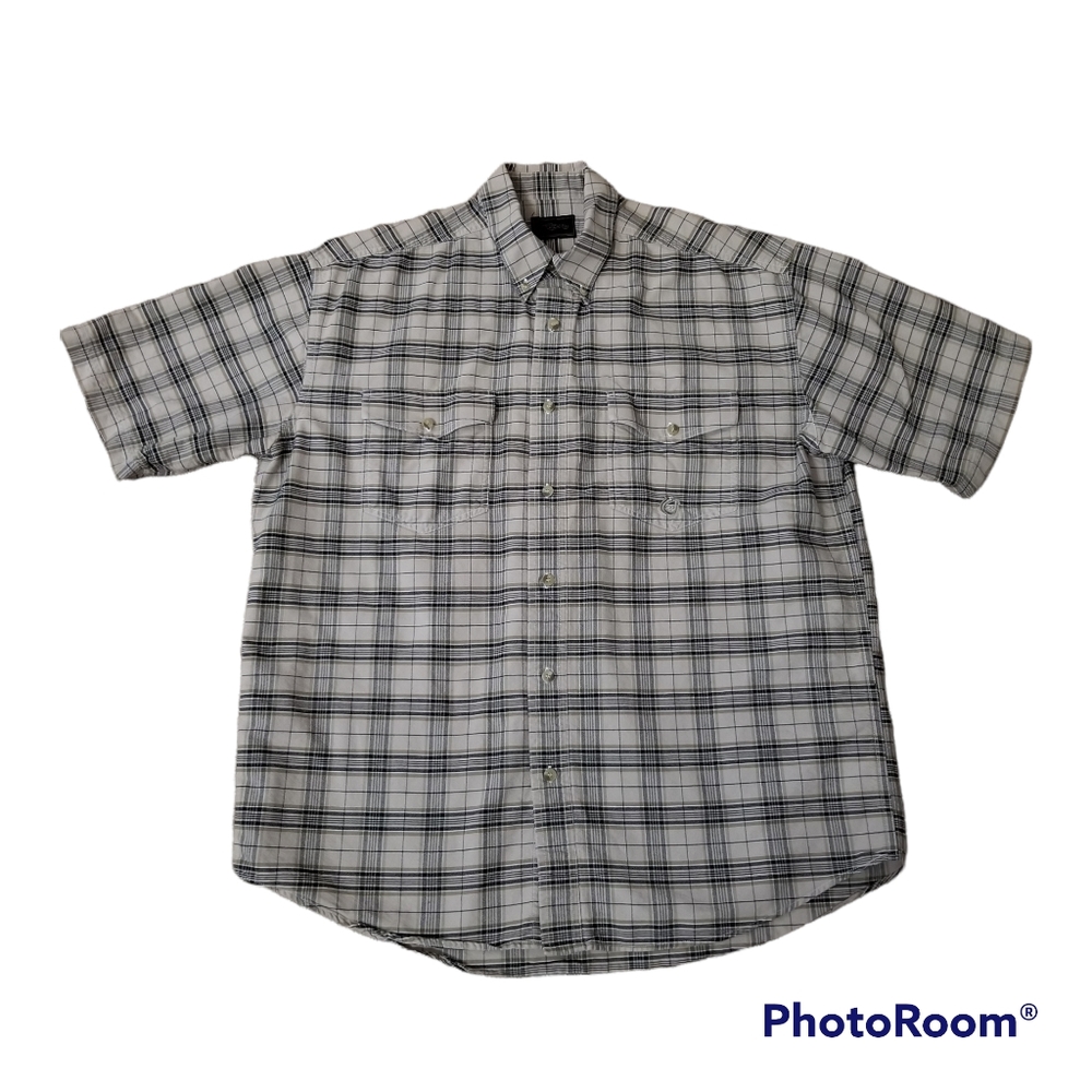 Roper Tan Black Plaid Short Sleeve Button Collar Shirt. Men's Large